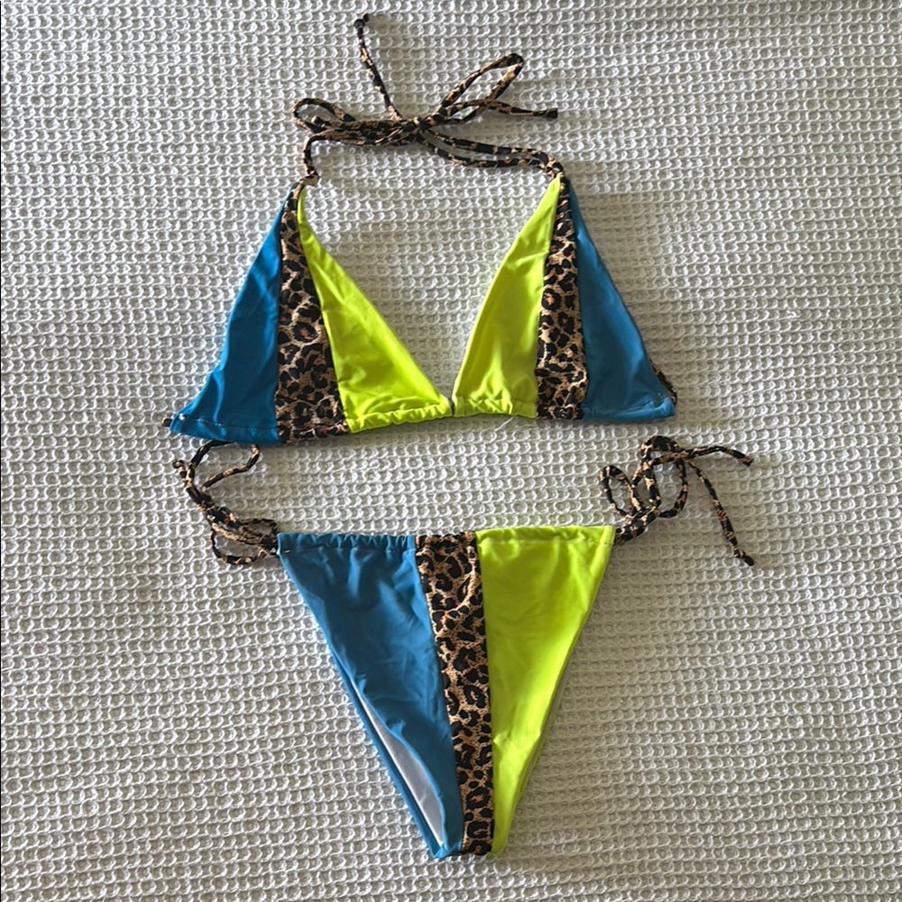 SHEIN Blue and Yellow Leopard Bikini